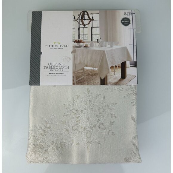 Threshold Oblong Tablecloth Snowflake Holiday Winter Christmas Cream Elegant - Picture 2 of 15